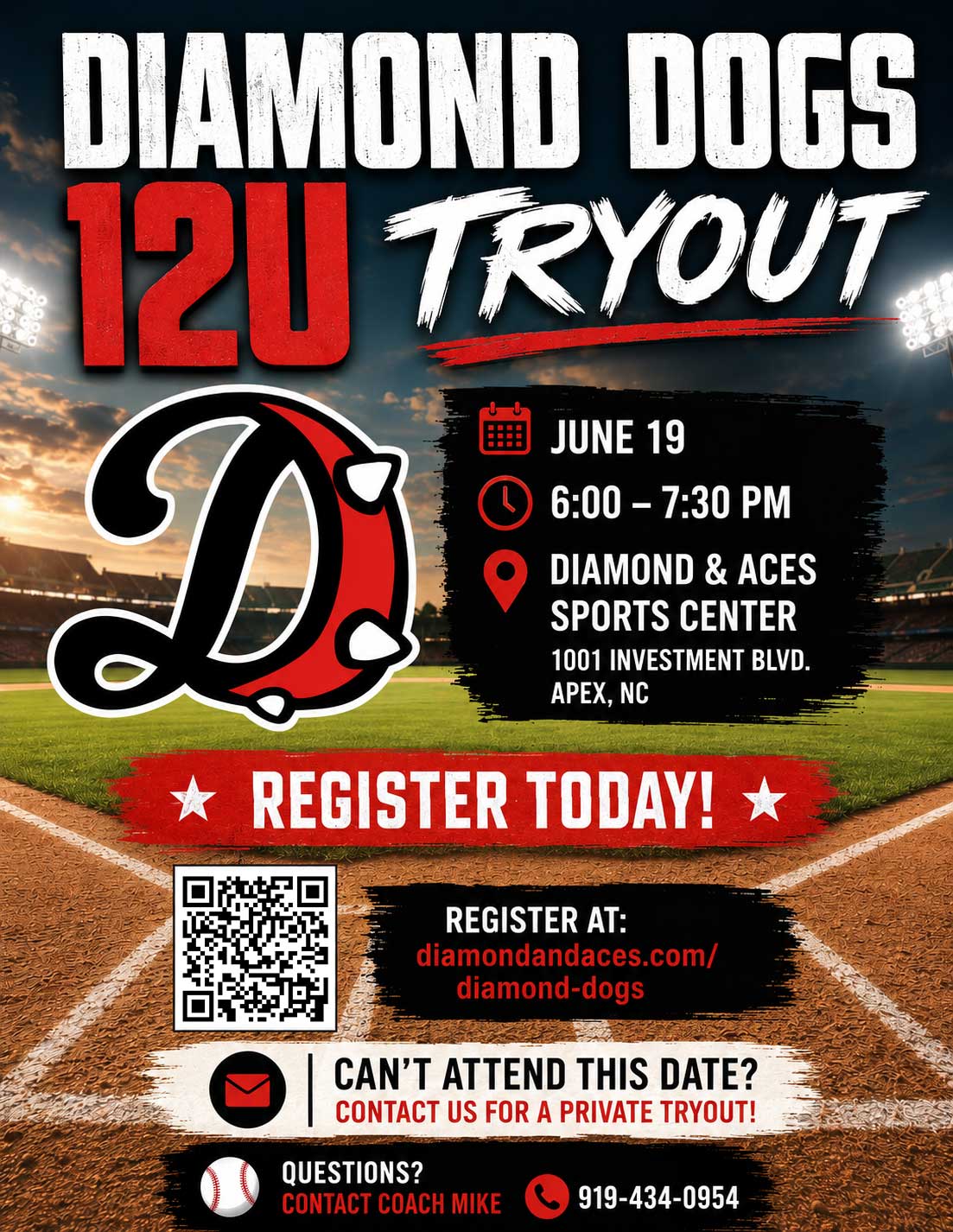Diamond Dogs 12U tryout poster