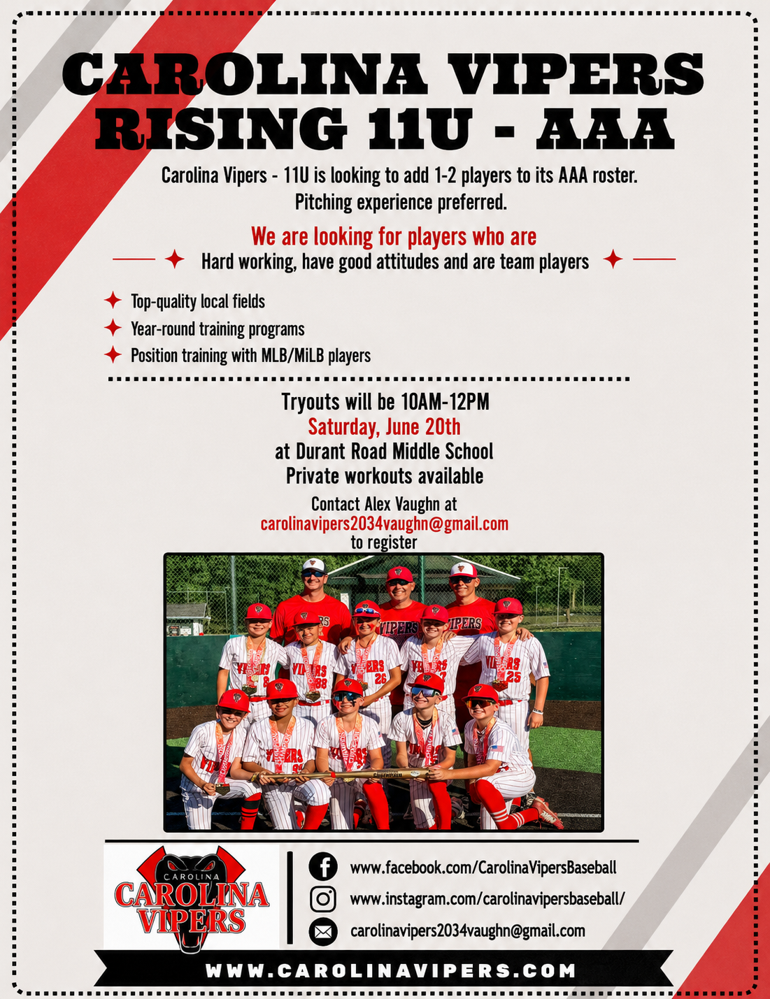 Carolina Vipers Black 2034 tryout poster